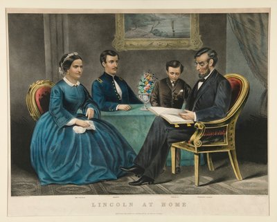 Lincoln em casa de Currier and Ives
