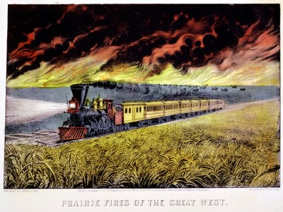 Fogos de pradaria do Grande Oeste, EUA, 1871 de Currier and Ives