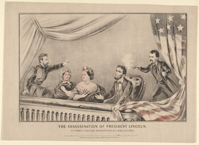 O assassinato do presidente Lincoln no Fords Theatre, Washington DC, 14 de abril de 1865, 1865. de Currier and Ives