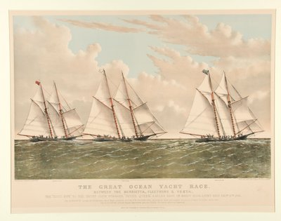 A Great Ocean Yacht Race entre o Henrietta, Fleetwing e Vesta de Currier and Ives