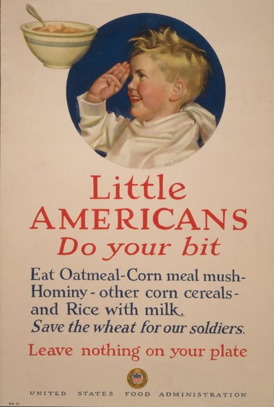 Pequenos americanos, façam sua parte. Salve o trigo para nossos soldados - Não deixe nada no seu prato de Cushman Parker