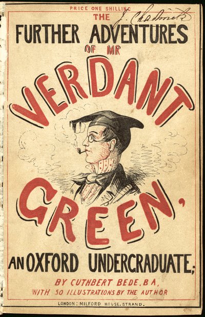 Ilustração da capa para The Further Adventures of Mr. Verdant Green de Cuthbert Bede