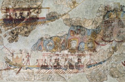 Frota de navios, afresco de Thera, Ilhas Cíclades do Sul, Grécia Civilização Cicládica, 3º-2º milénio a.C. de Cycladic Cycladic