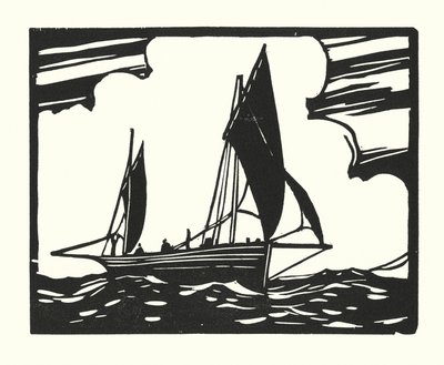 Barcos de pesca e barcaças: Brighton Clinker-Built Lugger (xilogravura) de Cyril A. Wilkinson