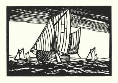 Barcos de pesca e barcaças: Brighton Hoggies (xilogravura) de Cyril A. Wilkinson