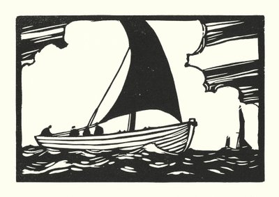 Barcos de pesca e barcaças: Punt de cozinha (xilogravura) de Cyril A. Wilkinson