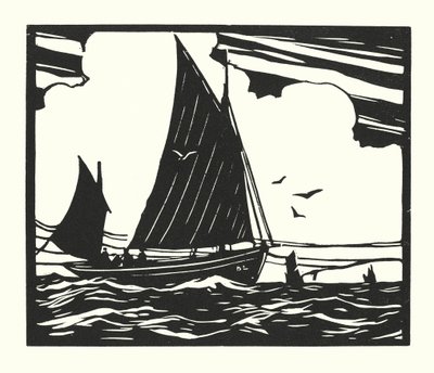 Barcos de pesca e barcaças: Deal Lugger (xilogravura) de Cyril A. Wilkinson