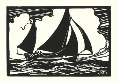 Barcos de pesca e barcaças: Punt do cais de Falmouth (xilogravura) de Cyril A. Wilkinson