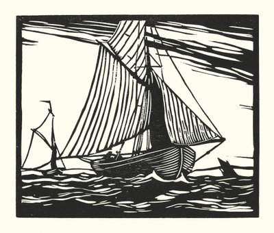 Barcos de pesca e barcaças: Barco de pesca, início do século XIX (xilogravura) de Cyril A. Wilkinson