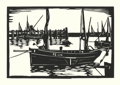 Barcos de pesca e barcaças: Folkestone Beam-Trawler (xilogravura) de Cyril A. Wilkinson