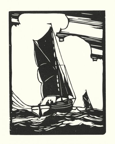 Barcos de pesca e barcaças: Leigh Bawley (xilogravura) de Cyril A. Wilkinson