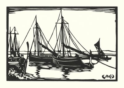 Barcos de pesca e barcaças: Leigh Bawleys (xilogravura) de Cyril A. Wilkinson