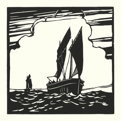 Barcos de pesca e barcaças: Drifter de Mounts Bay (xilogravura) de Cyril A. Wilkinson