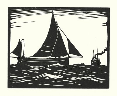 Barcos de pesca e barcaças: Plymouth Hooker (xilogravura) de Cyril A. Wilkinson