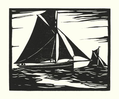Barcos de pesca e barcaças: Plymouth Long Boomer (xilogravura) de Cyril A. Wilkinson