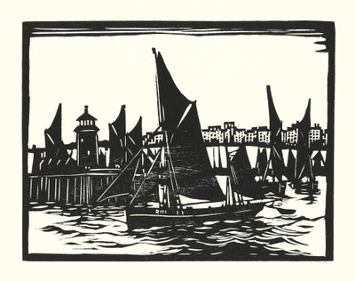 Barcos de pesca e barcaças: Arrastões de Ramsgate (xilogravura) de Cyril A. Wilkinson