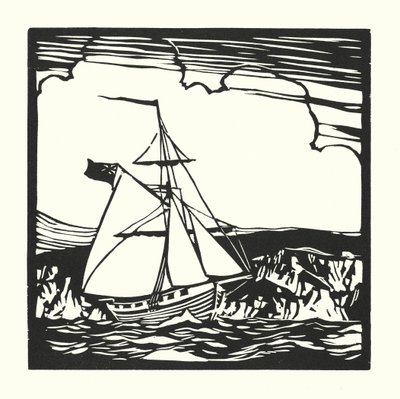 Barcos de pesca e barcaças: Cortador de receitas (xilogravura) de Cyril A. Wilkinson