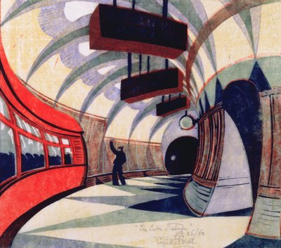 The Tube Train, c.1932 (linocut) (ver também 151089) de Cyril Edward Power