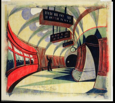 The Tube Train, c.1932 (linocut) (ver também 246012) de Cyril Edward Power