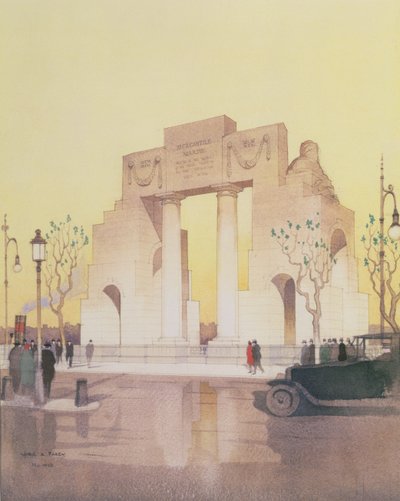 O Monumento Mercantil da Marinha, construído por Edwin Landseer Lutyens (1869-1944) (aguarela sobre papel) de Cyril Farey