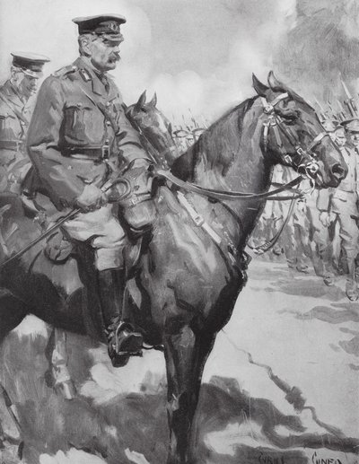 Lord Kitchener inspeccionando parte do "Exército de Kitchener" (litografia) de Cyrus (after) Cuneo