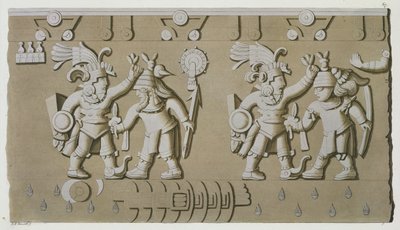 Baixo-relevo de antigos guerreiros astecas, da pedra de Tizoc Comemorando um governante segurando seus cativos pela cabeça de D.K. Bonatti
