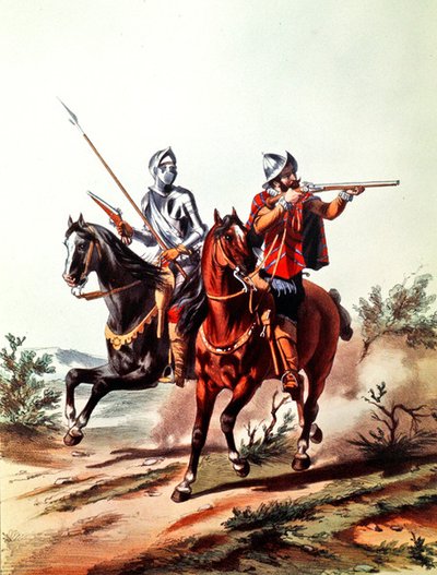 Cavalaria francesa armada com pistolas de bloqueio de rodas (cor litho) de D. de (after) Noirmort