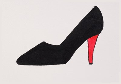 Salto alto preto, 2017 (tinta da China preta, com caneta de feltro dourada sobre papel) de Daisy de Villeneuve