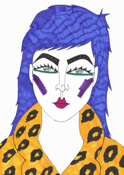 Cabelo azul, 2018 (caneta de feltro sobre papel) de Daisy de Villeneuve