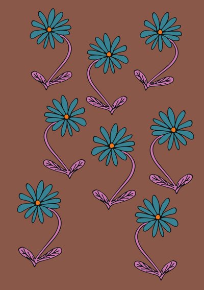 Fundo castanho com repetição de margaridas (digital) de Daisy de Villeneuve