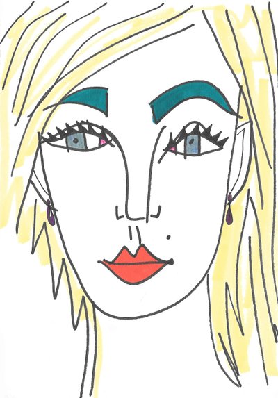 Rapariga de olhos azuis (caneta de feltro sobre papel) de Daisy de Villeneuve