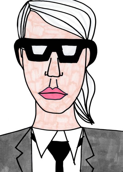 Karl Lagerfeld (caneta de feltro sobre papel) de Daisy de Villeneuve