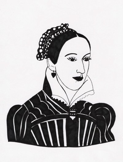 Mary Queen of Scots, 2017 (caneta de feltro sobre papel) de Daisy de Villeneuve