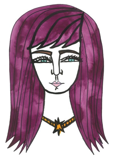 Purple Hair, 2024 (caneta com tinta sobre papel) de Daisy de Villeneuve