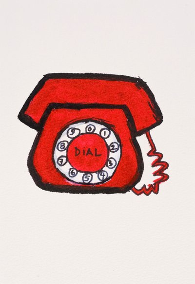 Telefone vermelho, 2017 (tinta da China vermelha com caneta de feltro sobre papel) de Daisy de Villeneuve