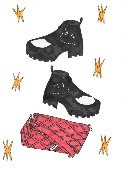 Redbag  boots, 2016 (caneta de feltro sobre papel) de Daisy de Villeneuve