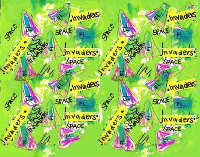 Space Invaders (aguarela, fita-cola, caneta, photoshop) de Daisy de Villeneuve
