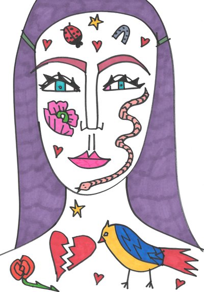 Rosto de tatuagem (ponta de feltro sobre papel) de Daisy de Villeneuve