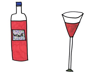 Vinho e copo (caneta de feltro sobre papel) de Daisy de Villeneuve