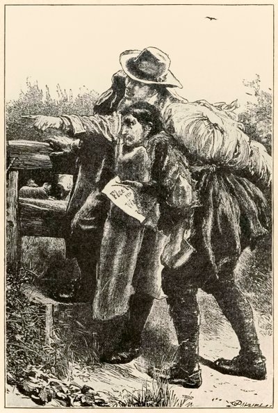Evangelista aponta o caminho dos peregrinos Progresso deste mundo, para o que está por vir John Bunyan (1628-1688) ilustração de Thomas Dalziel (1823-1906) Evangelista mostrando Christian o wa de Dalziel Brothers