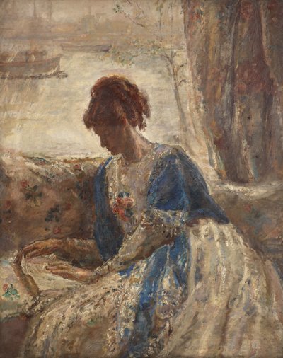 Contre-jour - Mulher sentada à janela (reto) de Dame Ethel Walker
