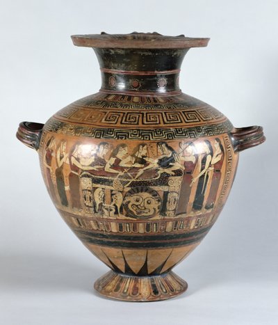 Hidria de figuras negras representando as Nereidas luto de Aquiles, c.560-550 aC (cerâmica) de Damon Painter