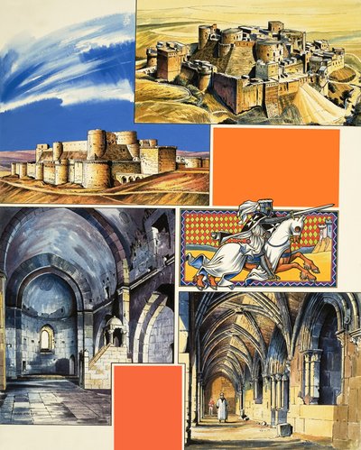 Castelo de Le Krak Des Chevaliers na Síria (guache sobre papel) de Dan Escott