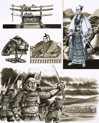 O ofício do samurai é o roubo e a violência (guache sobre papel) de Dan Escott