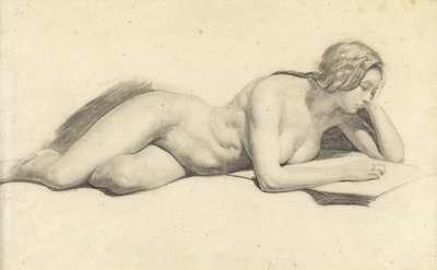 Estudo de uma leitura nua feminina (lápis sobre papel) de Daniel Maclise