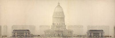 Placa 131 do Plano de Chicago, 1909: Chicago. Elevação mostrando o grupo de edifícios... de Daniel Burnham