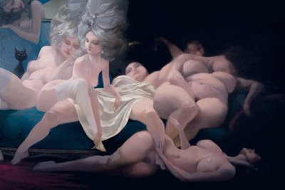 A jovem noiva e seus amigos, detalhe, de Bluebeard por Charles Perrault (1628-1703) de Daniel Cacouault