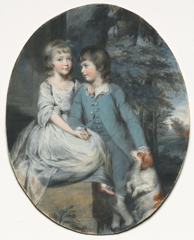 Cropley Ashley-Cooper (mais tarde 6º Conde de Shaftesbury) com a sua irmã Mary Anne Ashley-Cooper, mais tarde Lady Sturt of Crichel, c.1776 (pastel com giz preto e vermelho e grafite) de Daniel Gardner