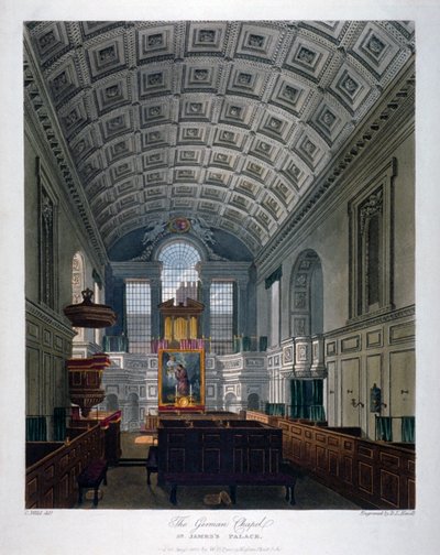 Vista interior da Capela Real no Palácio de St James, Westminster, Londres, 1816 de Daniel Havell