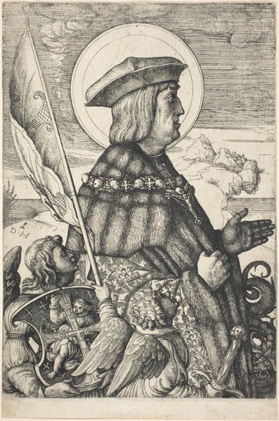 Imperador Maximiliano I disfarçado de São Jorge de Daniel Hopfer